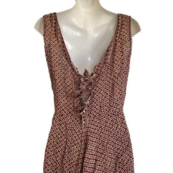 Le Chateau Sleeveless Midi Dress Tie-Back Red/Beige Made in India Vintage 90s - Picture 10 of 11
